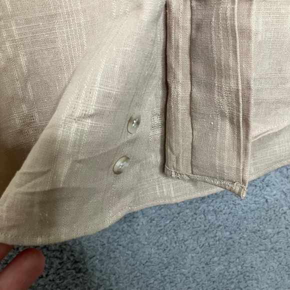 NWT Vtg Geoffrey Beene Unbuttoned Button Down Shirt Men 16 34/35 Linen Tan Plaid - Picture 10 of 11